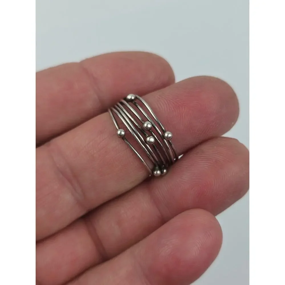 Vintage Handmade 925 Sterling Interlocking Ring Wire Ball Artisan Size 9.5